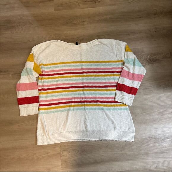 Talbots Plus Women's Striped Crew Neck Sweater 2X White‎ Multicolor Cotton Blend - Picture 3 of 7